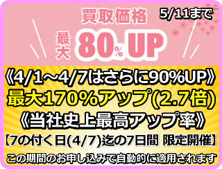 買取価格最大170%アップ(2.7倍)プログラム